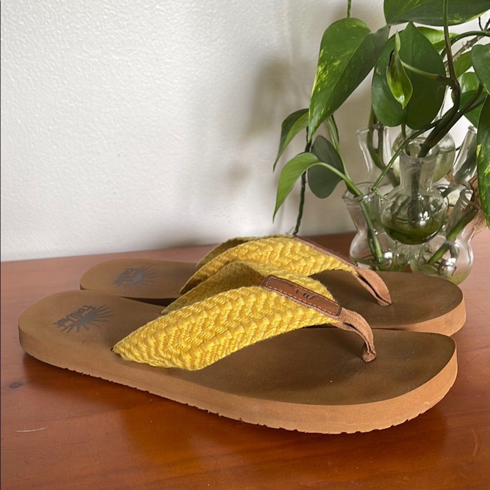 Yellow and Brown Flip Flops Farwest